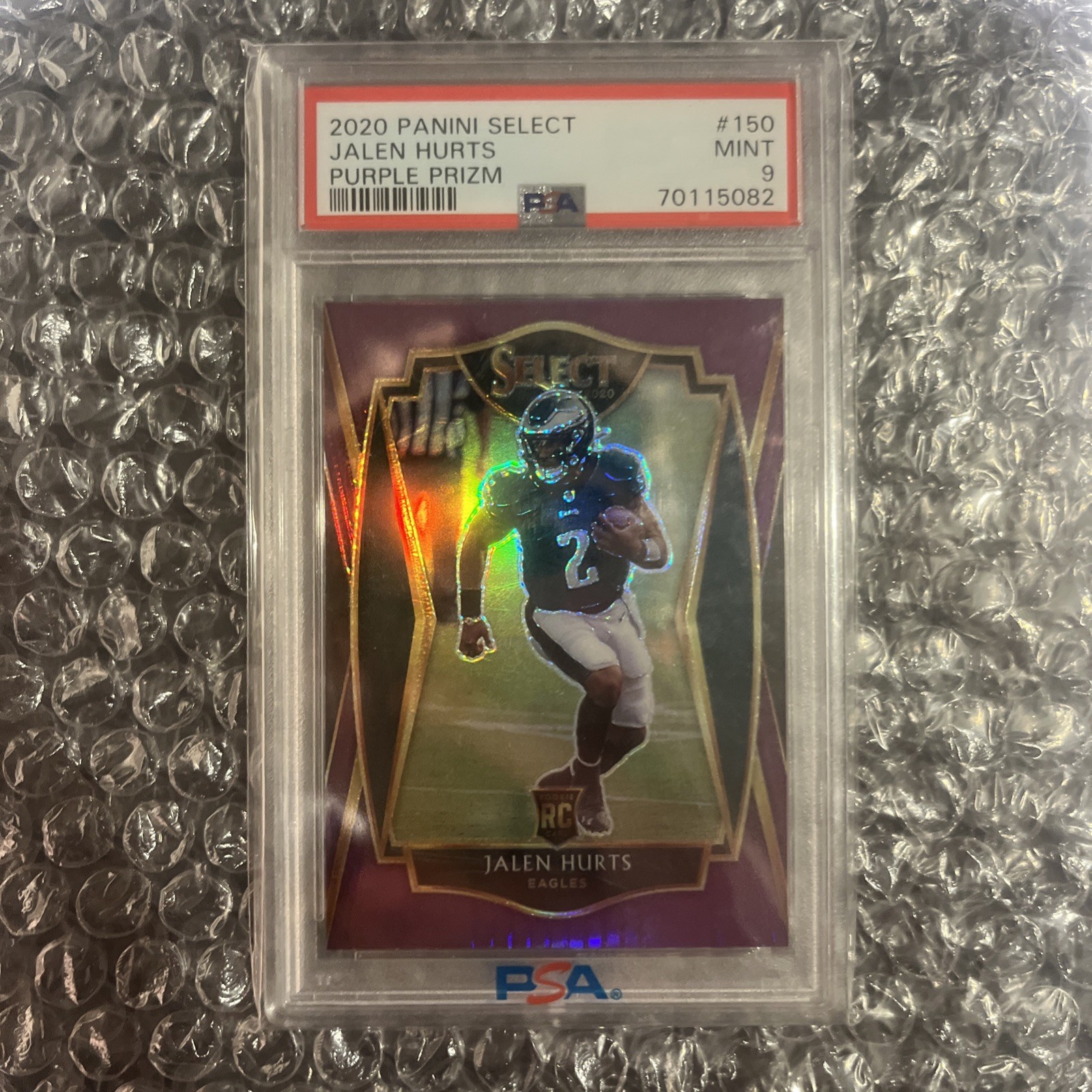 2020 Panini Select - Premier Level Jalen Hurts #150 Purple Prizm /75 PSA 9