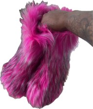 Women's Pink Gray Faux Fur Bootie Slippers Colorblock Fur Trim Winter Comfort