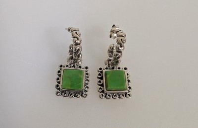 Barse Earings Green Turquoise Sterling Silver Hoop - Dangle - Square