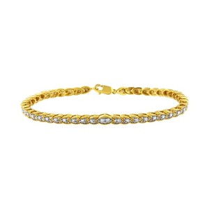 Authentic 1 Ctw 10K Yellow Gold Plated Prong Diamond Pear Shape Link Silver Bracelet 7.25"