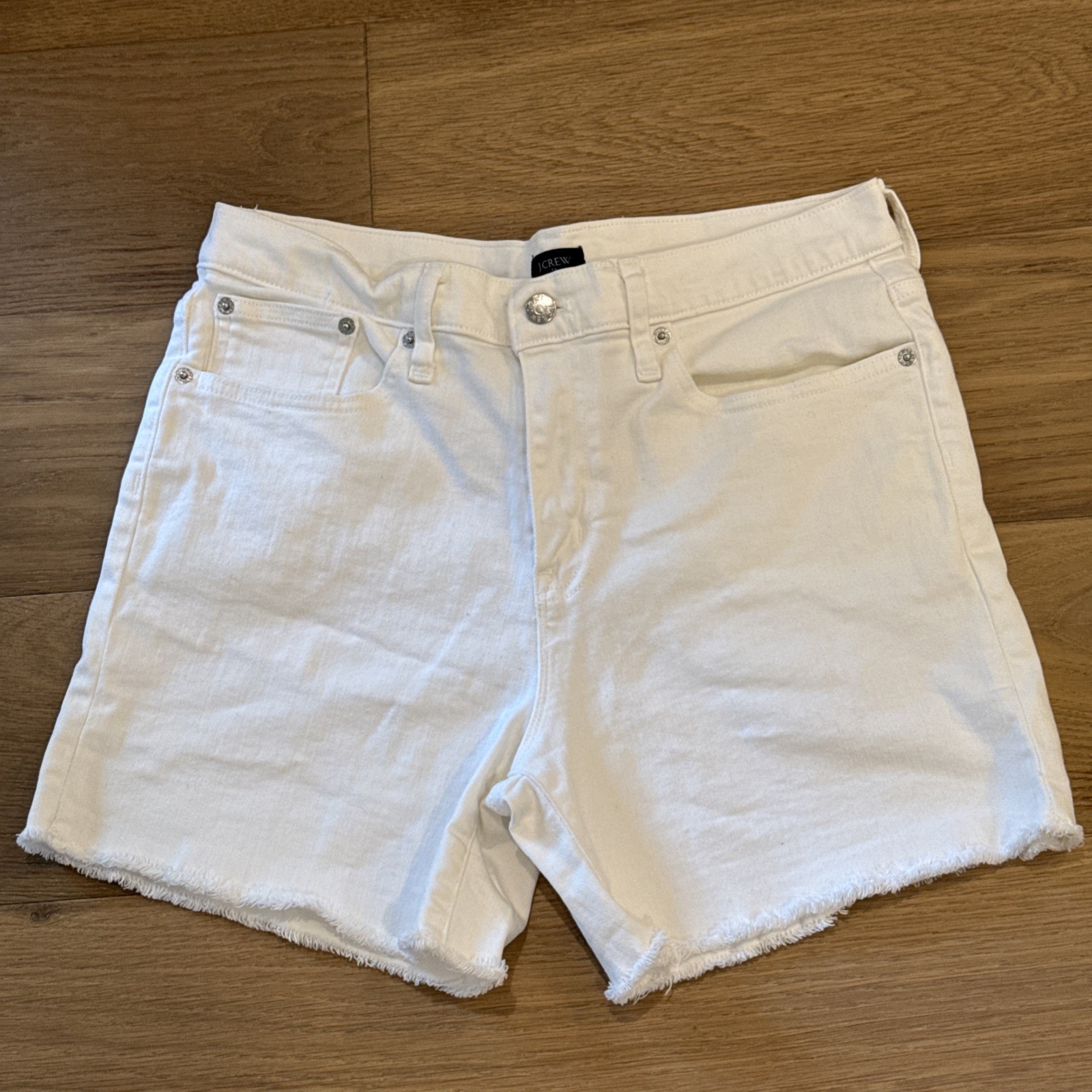 J. Crew Denim Shorts 28 White High-Rise Raw Hem Stretch Women's
