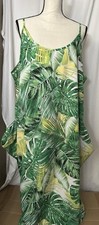 Shein Green White Leaf Print spaghetti straps with pockets  Dress Womens Sz 3 XL