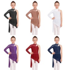 Kids Girls Leotard Latin Lyrical Mesh Dresses Spaghetti Dancewear Rumba Stage