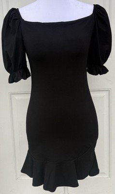 Princess Polly Precious Little Thing Mini Dress S Black Puff Sleeve Ruffle Hem