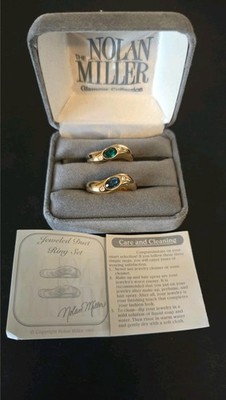 Vintage Nolan Miller Jeweled Duet Ring Set ~ Blue Green Rhinestone ~ Size 8