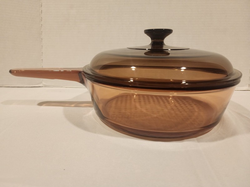 Corning Vision Ware Amber 10" CHICKEN FRYER Deep Frying SKILLET Pan Or Pot & LID