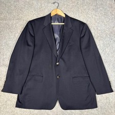 Stafford Executive Blazer Mens 46R Navy Blue Pure Wool 2-Button VTG Sport Coat