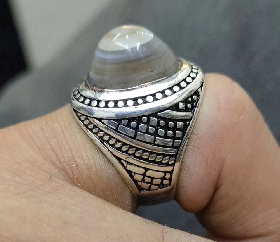 Anel de prata esterlina 925 amarelo feito à mão Solimani Aqeeq ágata عقيق سليماني - Imagem 3 de 4