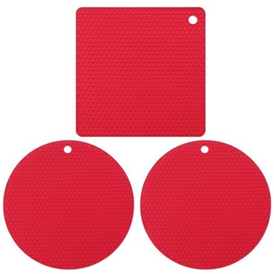 3Pcs Pot and Pan Protectors for Stacking Silicone Trivets Set, Red