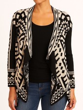 Women's boho western cardigan Soft sweater size medium Black Tan Open Front  