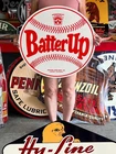 Vintage Old Style Sign Batter Up Baseball NOT Porcelain Made in USA 24x24