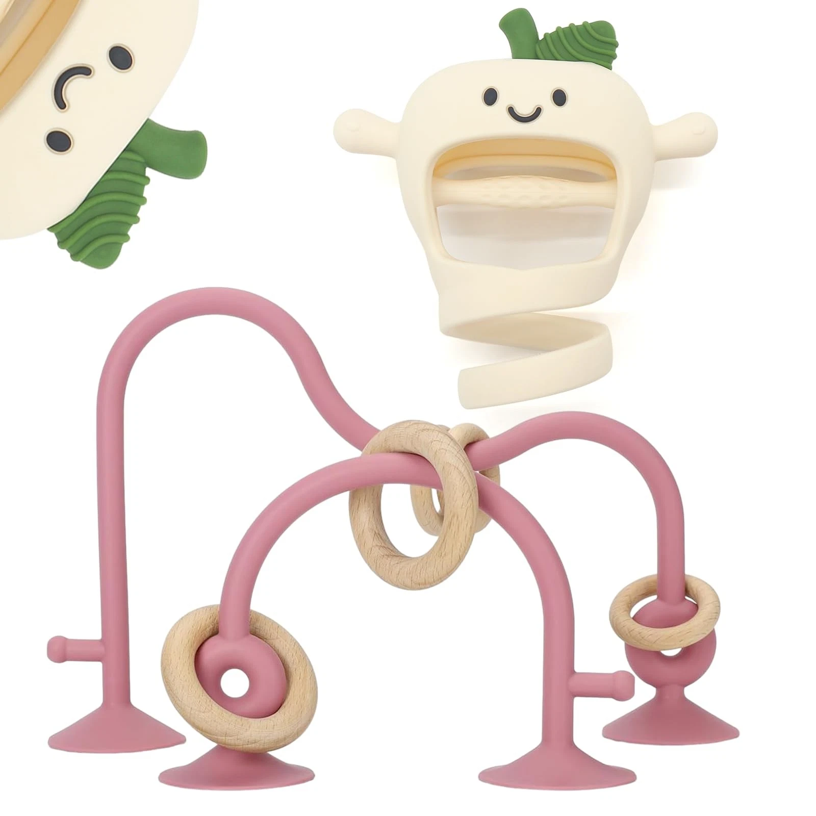 Baby High Chair Suction Toys Teething Chew - Silicone Apple Teething Relief T...