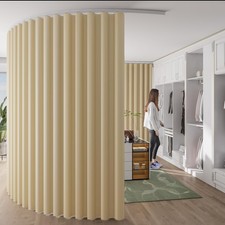 RYB HOME Room Divider 100"W x 84"L Pack of 1 , Flexible Track-biscotti Beige