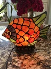 Vtg Tiffany Style Stained Glass Tropical Fish Table Lamp With Bulb Waves Base