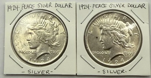 (2) 1924-Peace Silver Dollars-Philadelphia-2 Very Nice Coins- AU-Free Shipping
