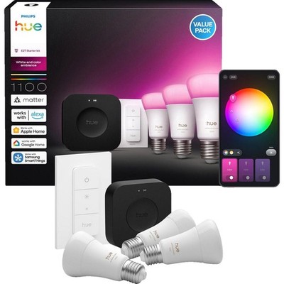 Philips Hue Bridge Pro + Dimmer Switch + 3  E27 smarte Lampen Starterset