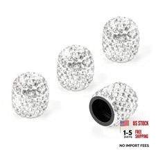 4 Pack Handmade Crystal Rhinestone Tire Valve Stem Caps, Wheel Tire White