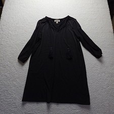 Michael Michael Kors Dress Womens M Black Solid 3/4 Sleeve V Neck Tassel Shift
