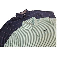 Under Armour Polo Shirts 2 Mens Large Striped Excellent HeatGear Short Sleeve