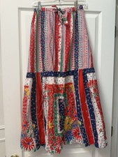 VTG Patchwork Floral Prairie Midi Skirt Cottagecore Boho Elastic Waist USA Sm/m