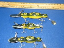 Lot of 3 Bomber Waterdog Topwater Lures Frog Green