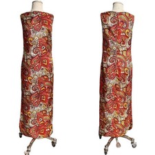 70s Vintage Paisley Maxi Dress Sleeveless Shift Bonwit Teller Cole California.