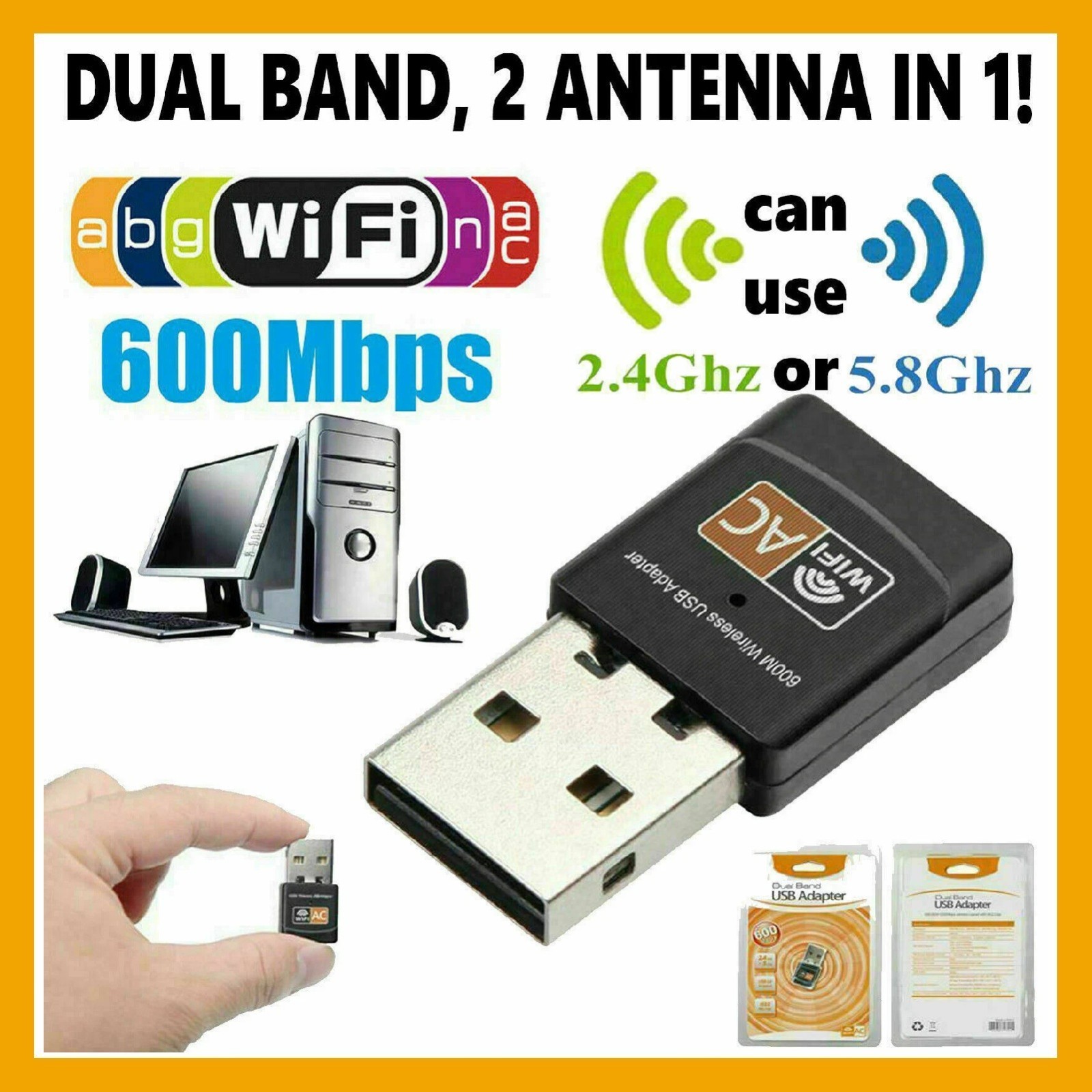 LOT 1-100 Mini Dual Band 600Mbps USB WiFi Wireless Adapter Network Card 2.4/5GHz
