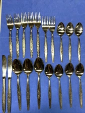 VTG 19 Pc Stylecraft SYF2 Stainless Japan T&N Satin Single Rose Flatware PCs