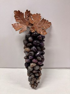 Grapes cluster Vintage Marble or Alabaster Stones Carved metal leaves 12 inches
