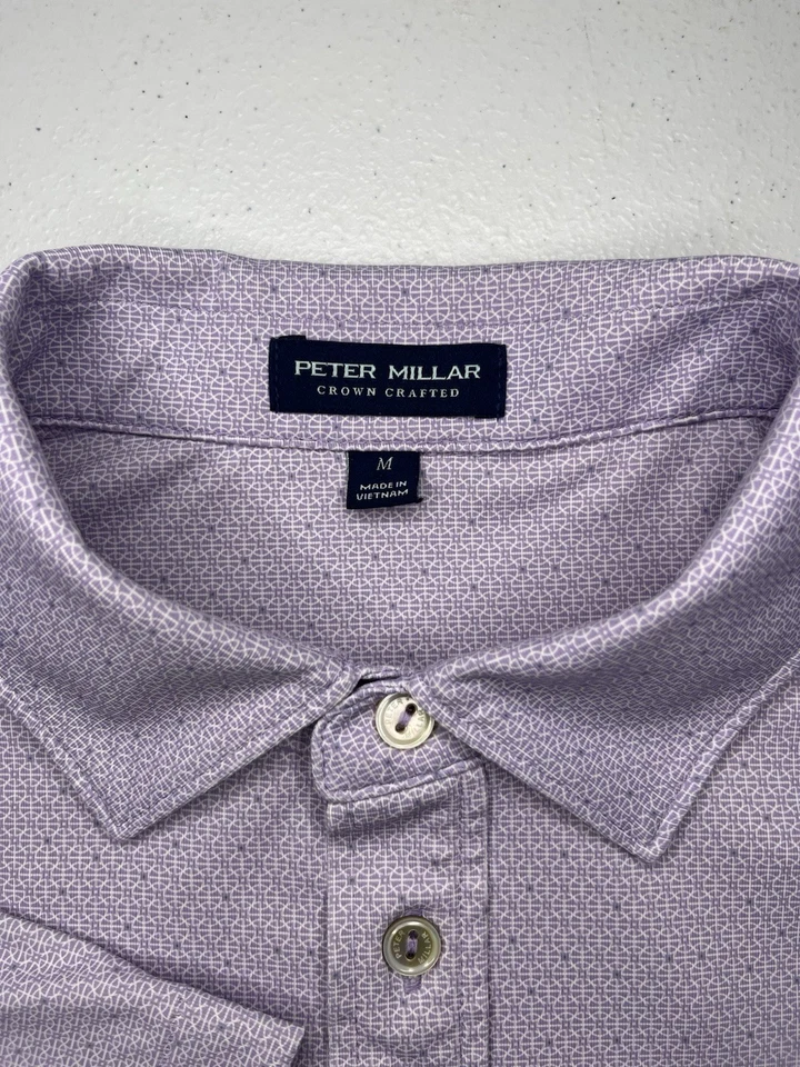 Peter Millar Crown Crafted Golf Polo Men’s Medium Purple Geometric Print S/S - Image 4 of 4