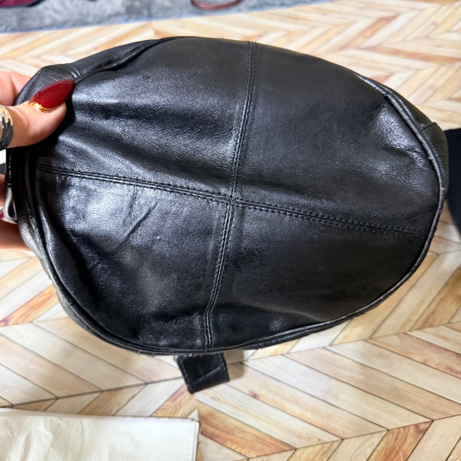 Black Leather Patchwork Sling Backpack Bag Unisex… - image 9