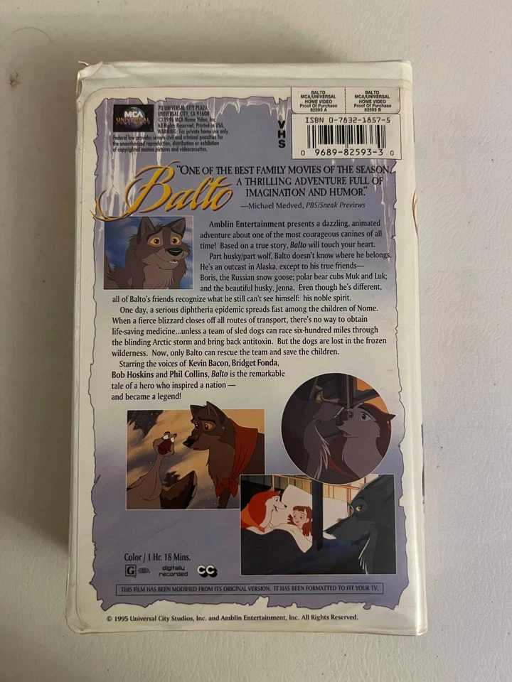 Balto VHS Tape Movie Animated Children's Cartoon Clamshell Foto 2 de 4