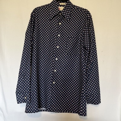 VTG Kings Road Sears Shirt Men Button Down Polyester Medium Tall 15.5 Diamond