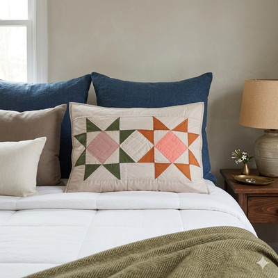 A pair of New Missouri Stars Patchwork 100%Cotton shams, Hand stitched 20x26''