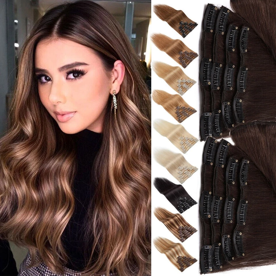 Clip in Extensions Echthaar Haarverlängerung 8 Tressen Dick Remy Haar 40cm-60cm - Bild 2 von 4