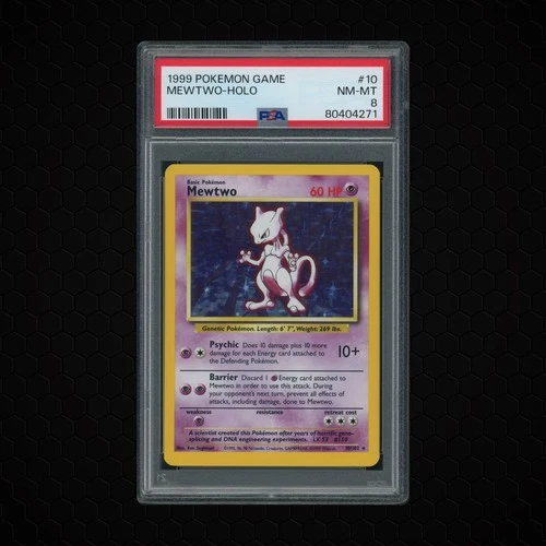 1999 Pokémon TCG Mewtwo Base Set Holo Unlimited Rare PSA 8