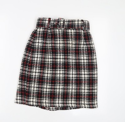 Zygo Damen rot kariert Acryl A-Linie Rock Größe 10 Reißverschluss - Gürtel