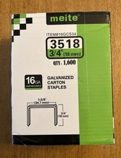16GCS34 16 Gauge Carton Closing Staples 1-3/8" Crown 3/4"Long Copper Coat 1500pc