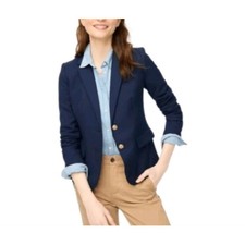 J.Crew Schoolboy Blazer Navy Blue Wool Gold Crest Buttons Pinstripe Lining 0P