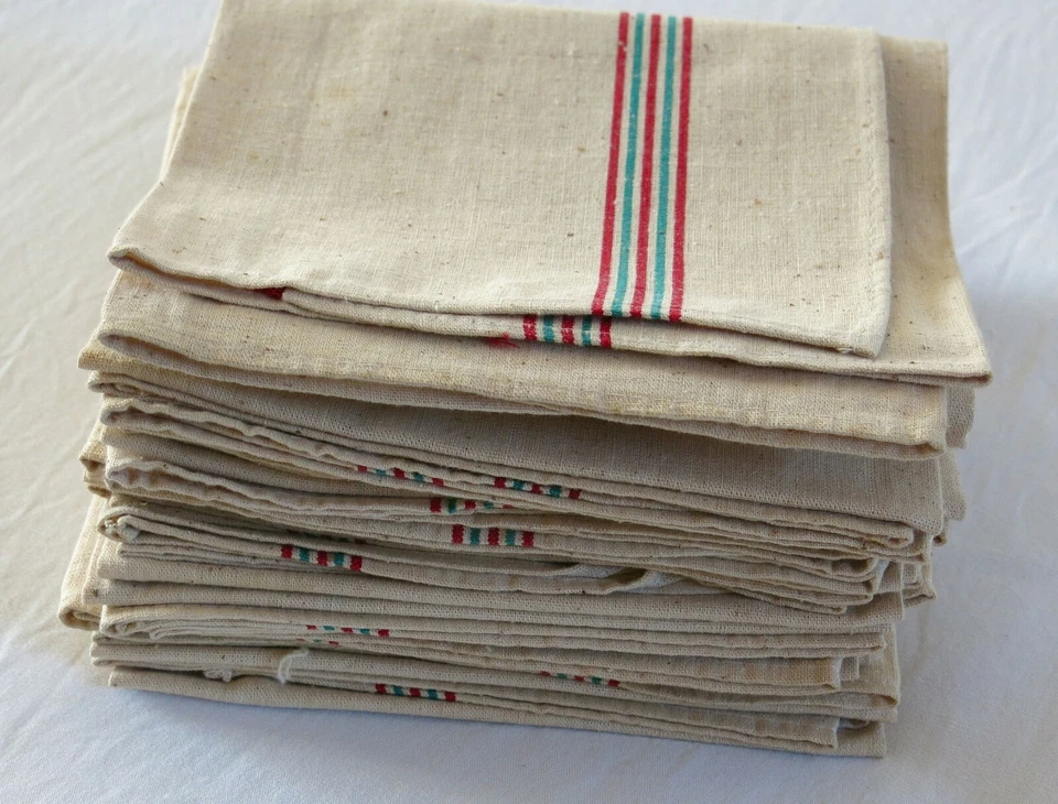 TORCHON ANCIEN, 12 beaux torchons anciens en métis, rouge, vert, ANCIEN & NEUF - Photo 4/4