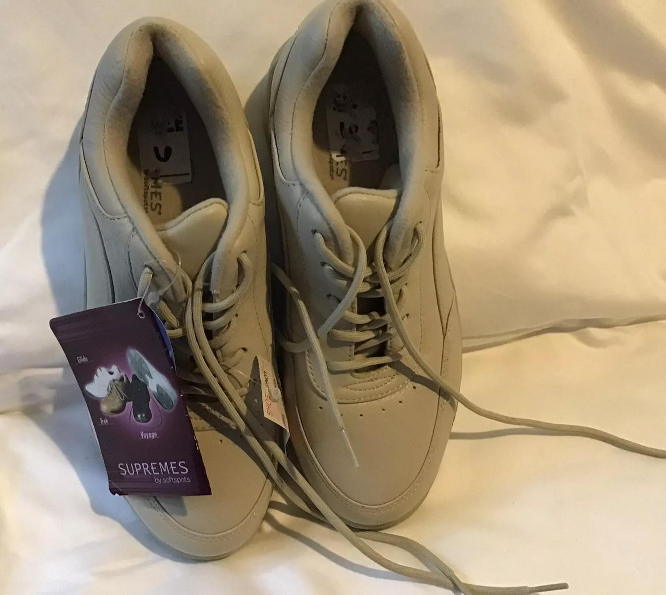 Supremes by Soft Spots Leather Comfort Walking Taupe Sneaker Shoes Size 6WW NWT