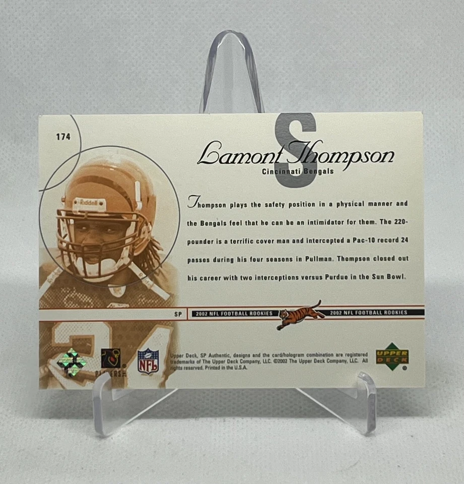 Lamont Thompson 2002 Upper Deck SP Authentic #174 Rookie RC /1150 ( Bengals ) - Image 2 of 2