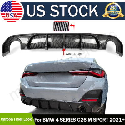 FOR BMW 4 SERIES G26 M SPORT GRAND COUPE REAR DIFFUSER W/ LED CARBON ...