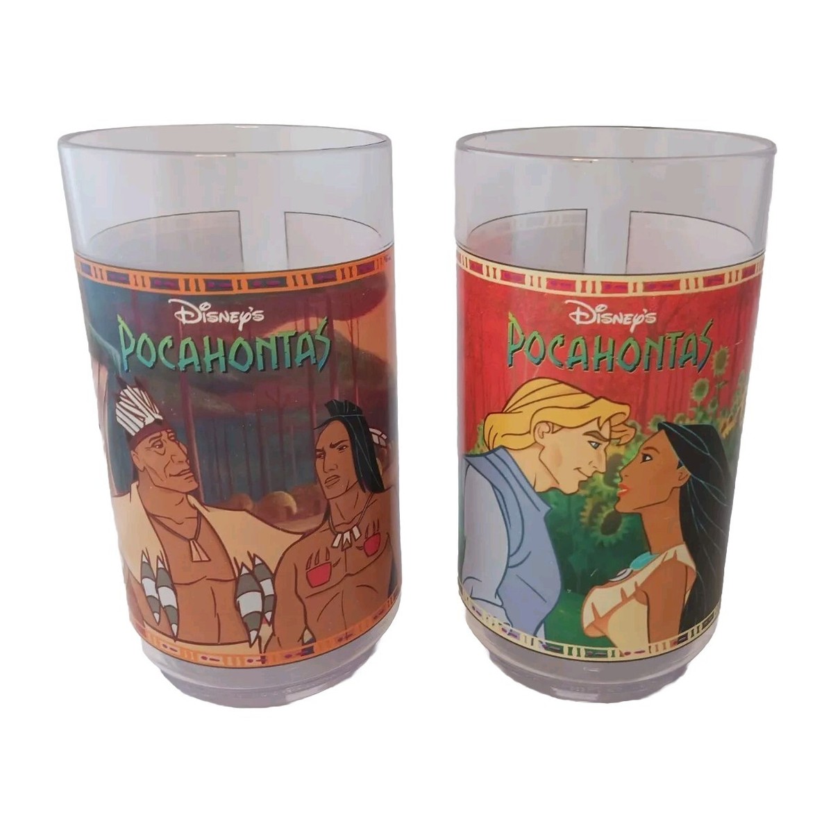 DISNEY Set of 2 Burger King Pocahontas Cups Glasses (F)
