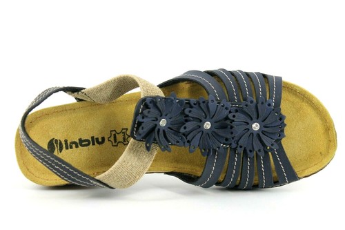 Inblu Womens UK 5 EU 38 Navy Blue Floral Decor Wedge Heel Summer Sandals Shoes - Picture 5 of 6