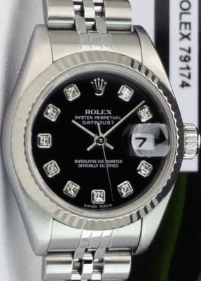 ROLEX - Ladies 18kt White Gold & SS DateJust Black Diamond - 79174 SANT BLANC