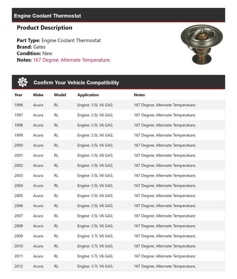 Ворота термостата охлаждающей жидкости двигателя для Acura RL 1996-2012 годов выпуска 1997 1998 1999 2000 2001 годов выпуска - Изображение 2 из 4