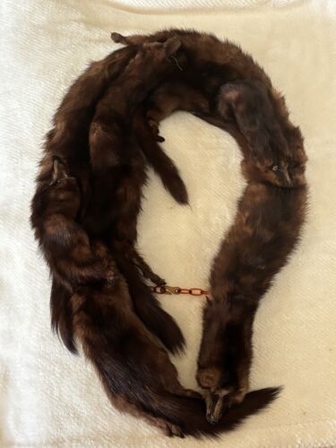 Vintage 40s 50s Era 6 Full Body Mink Fur Pelt Stole Collar Shawl Wrap