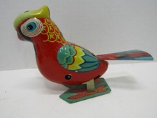 OLD VINTAGE TIN TOY WIND UP PARROT BIRD LITHO CLCOK WORK