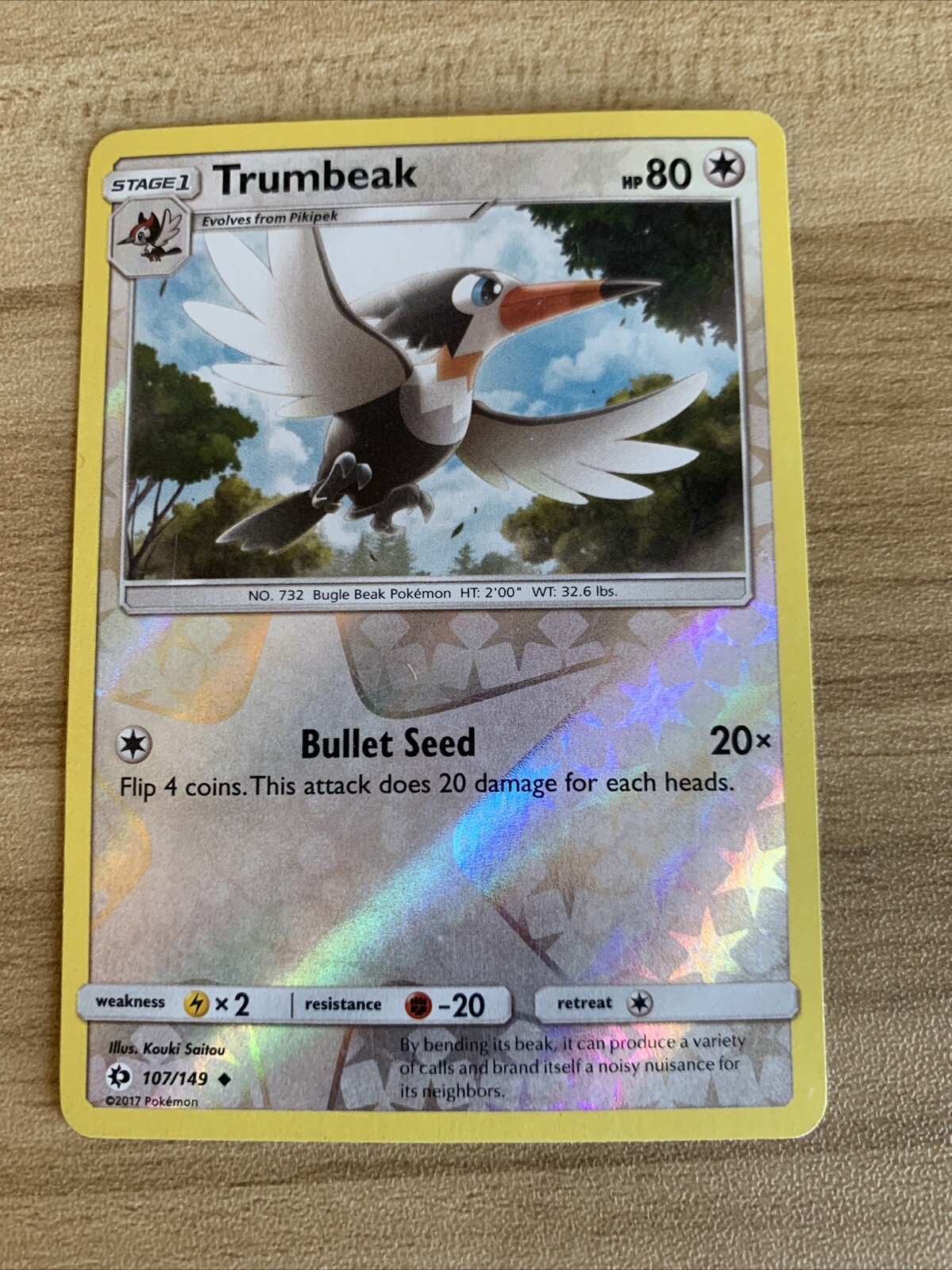 Trumbeak #107/149 Sun and Moon Base Set Uncommon Reverse Holo LP Pokemon Card 4C